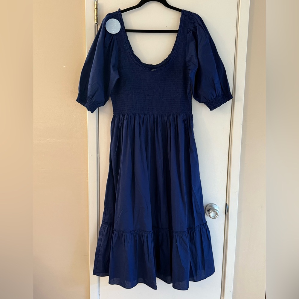 Hill House The Nesli Nap Dress Navy Cotton Lawn - Picture 2 of 6